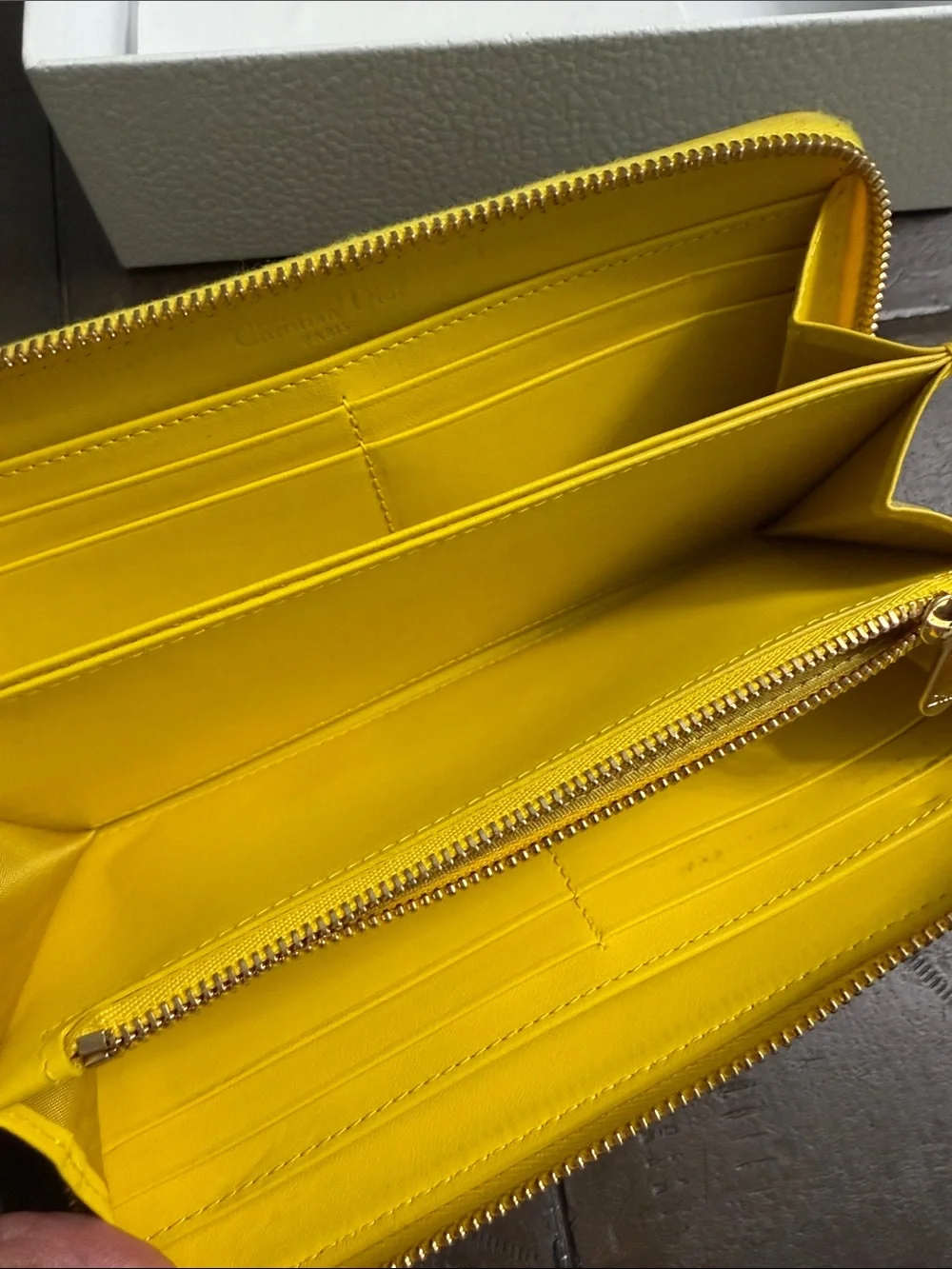 Dior Yellow Quilted Zip Wallet with Gold Hardware